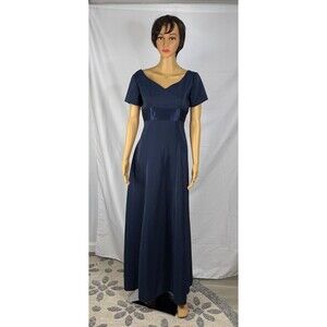 Navy Blue Formal Dress Full Length Open Back Satin Accent Ladies' Size 6
